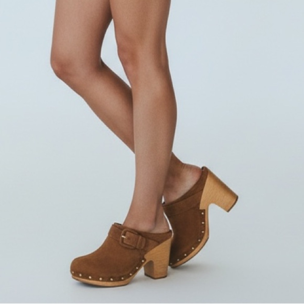 VERONICA BEARD Dacey Suede Wooden Heeled Mules Pecan Size 11 NEW